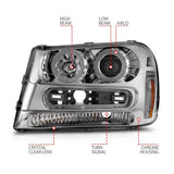 ANZO 02-09 Chevrolet Trailblazer Projector Headlights w/ Halo Chrome Housing (Non-LT Models) - 111573