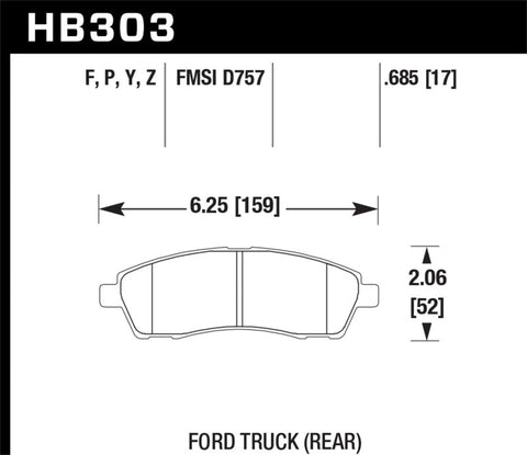 Hawk 99-05 Cadillac Excursion / 99-04 Ford F-250/F-350 Super Duty Pickup Rear LTS Street Brake Pads - HB303Y.685