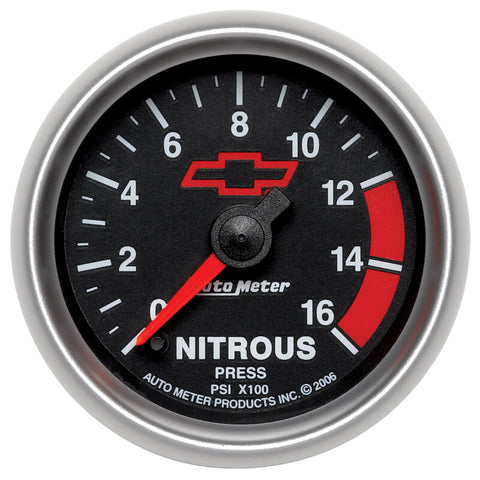 Autometer GM Bowtie Black 2-1/16in 0-1600 PSI Nitrous Pressure - Digital Stepper Motor - 3674-00406