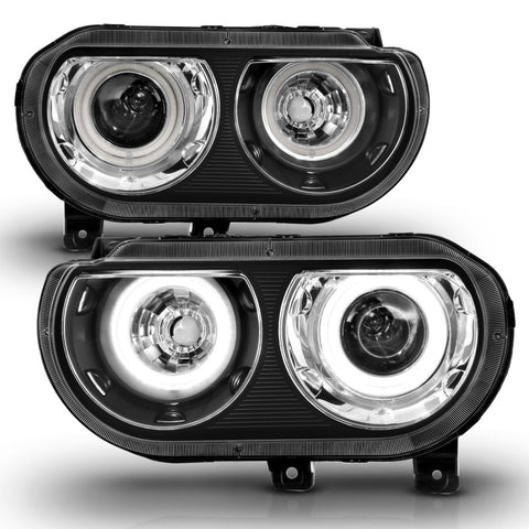 ANZO 2008-2014 Dodge Challenger Projector Headlights w/ Halo Black (CCFL) - 121308