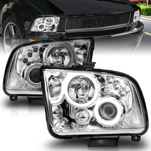 ANZO 2005-2009 Ford Mustang Projector Headlights w/ Halo Chrome - 121162