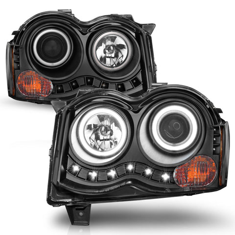 ANZO 2008-2010 Jeep Grand Cherokee Projector Headlights w/ Halo Black (CCFL) - 111213