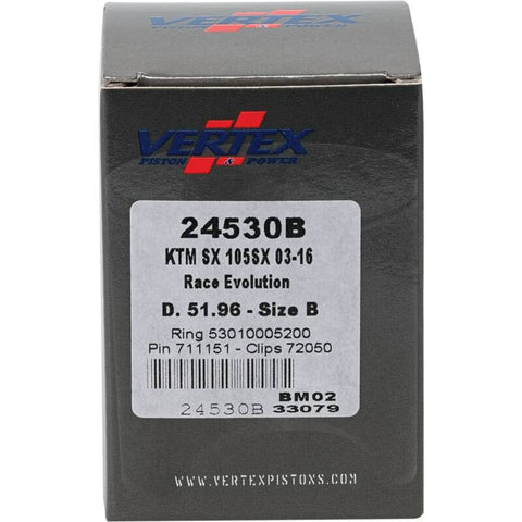 Vertex Piston 04-11 KTM 105 SX 105cc Cast Race Evolution Stroker Piston Kit 112cc 15mm - 24530B