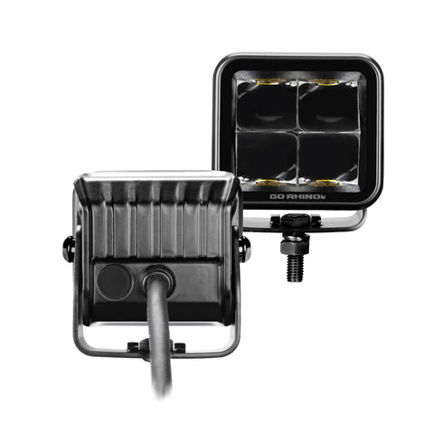 Go Rhino Xplor Blackout Series Cube LED Spot Light Kit (Surface/Threaded Stud Mnt) 2x2 - Blk (Pair) - 750200321SCS