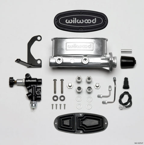 Wilwood HV Tandem M/C Kit w L/H Bracket & Prop Valve - 1 1/8in Bore Ball Burnished - 261-13270-P