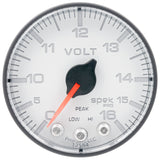 Autometer Spek-Pro Gauge Voltmeter 2 1/16in 16V Stepper Motor W/Peak & Warn Wht/Blk - P344128
