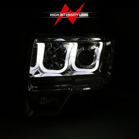 ANZO 2009-2014 Ford F-150 Projector Headlights w/ U-Bar Chrome Amber (HID TYPE) (WITHOUT HID KIT) - 111352
