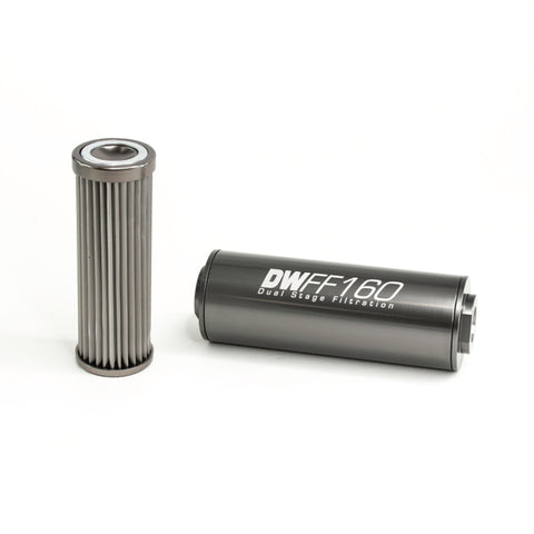 DeatschWerks Stainless Steel 8AN 10 Micron Universal Inline Fuel Filter Housing Kit (160mm) - 8-03-160-010K