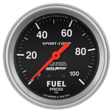 Autometer Sport-Comp 2 5/8in 100psi Mechanical Fuel Pressure Gauge - 3412