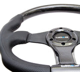 NRG Carbon Fiber Steering Wheel (350mm) Oval Shape Black w/Leather Trim - ST-013CFBK