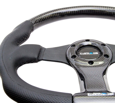 NRG Carbon Fiber Steering Wheel (350mm) Oval Shape Black w/Leather Trim - ST-013CFBK