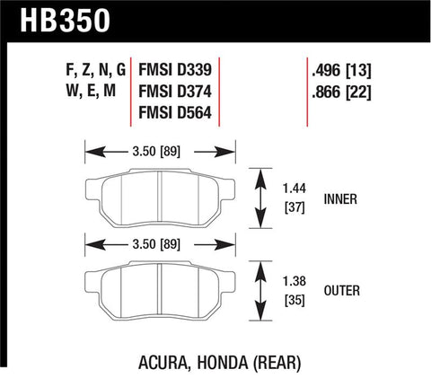 Hawk 1990-1993 Acura Integra GS HPS 5.0 Rear Brake Pads - HB350B.496