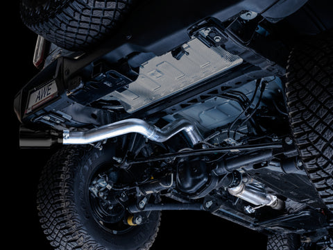 AWE Tuning 2021+ Ford Bronco 0FG Single Rear Exit Exhaust w/Diamond Black Tip & Bash Guard - 3015-23789