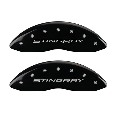 MGP 4 Caliper Covers Engraved Front & Rear Stingray Black finish silver ch - 13009SSTYBK