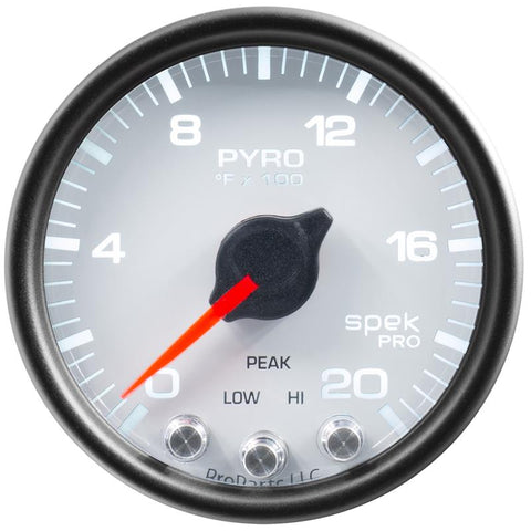 Autometer Spek-Pro Gauge Pyro. (Egt) 2 1/16in 2000f Stepper Motor W/Peak & Warn Wht/Blk - P31012
