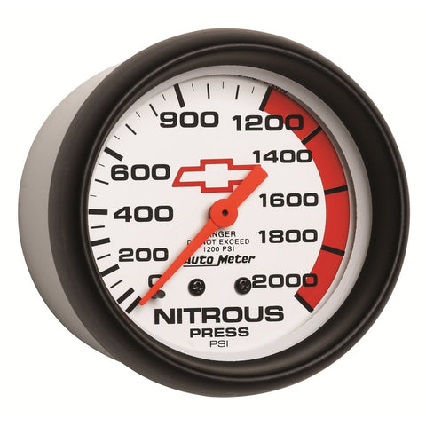 AutoMeter Gauge Nitrous Pressure 2-5/8in. 2000PSI Mechanical Chevy Red Bowtie White - 5828-00406