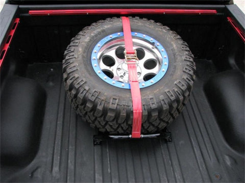 N-Fab Bed Mounted Tire Carrier Universal - Gloss Black - Red Strap - BM1TCRD