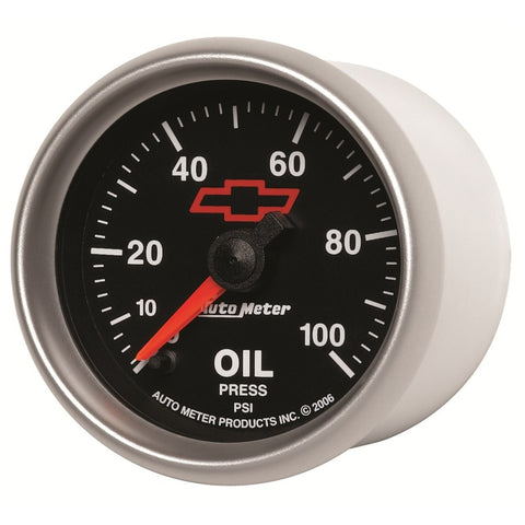 Autometer GM Bowtie Black 2-1/16in 0-100 PSI Oil Pressure - Stepper Motor - 3653-00406
