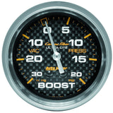 Autometer Carbon Fiber II 66.7mm Mechanical Vacuum / Boost Gauge 30 In. HG/20 PSI - 4801