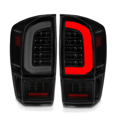 ANZO 16-21 Toyota Tacoma LED Tail Lights - w/ Light Bar Sequential Black Housing & Smoke Lens - 311401