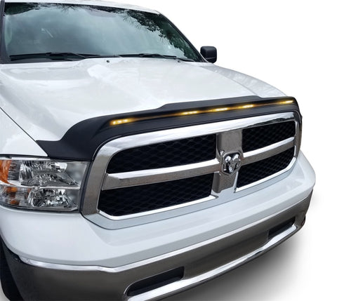 AVS 2009-2018 Dodge Ram 1500 (Excl Sport / Rebel) Aeroskin Low Profile Hood Shield w/ Lights - Black - 753004