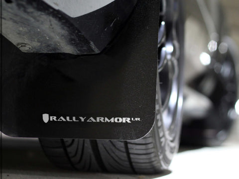 Rally Armor 02-07 Subaru WRX/STI/RS/2.5i (Wagons Req. Mod.) Black UR Mud Flap w/ White Logo - MF1-UR-BLK/WH