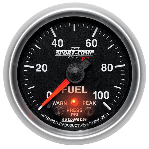 Autometer Sport-Comp II 52mm 0-100 PSI Fuel Pressure Gauge - 3671