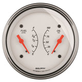 AutoMeter Gauge Dual Fuel & Oilp 3-3/8in. 240 Ohm(e) to 33 Ohm(f) & 100PSI Elec Arctic White - 1313