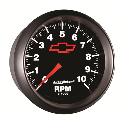 AutoMeter Gauge Tachometer 3-3/8in. 10K RPM In-Dash Chevy Red Bowtie Black - 3697-00406