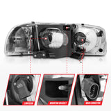 ANZO 99-17 GMC Sierra/Denali Headlights Black Amber (w/C Light Bars) - 111522