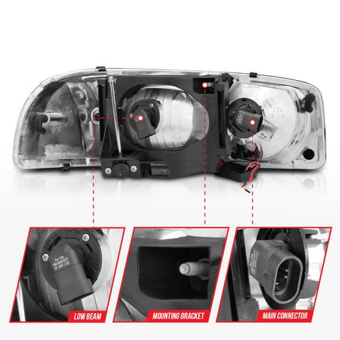 ANZO 99-17 GMC Sierra/Denali Headlights Black Amber (w/C Light Bars) - 111522