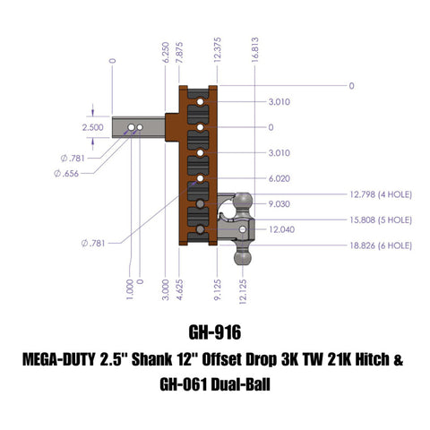 Gen-Y Mega Duty 2.5in Shank 12in Offset Drop 3K TW 21K Hitch w/GH-061 Dual-Ball - GH-916