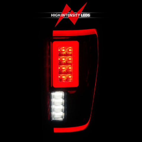 ANZO 21-23 Ford F-150 LED Taillights Seq. Signal w/BLIS Cover - Smoke Blk (For Factory Halogen ONLY) - 311476