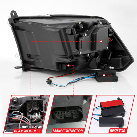 ANZO 2009-2018 Dodge Ram 1500 Led Projector Plank Style Switchback H.L Halo Black Amber (OE Style) - 111464