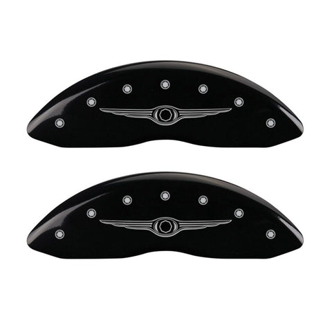 MGP 4 Caliper Covers Engraved Front & Rear Style 1/Chrysler Wing Black finish silver ch - 32010SCW1BK