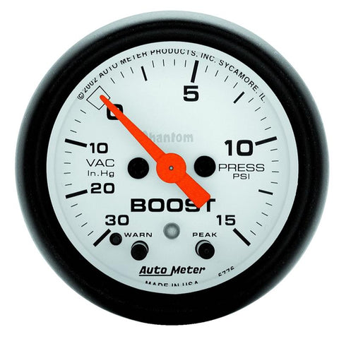 Autometer Phantom 52mm 30 in Hg-Vac/15PSI FS Electronic Vacuum/Boost w/ Peak Memory & Warning Gauge - 5776