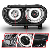 ANZO 2008-2014 Dodge Challenger Projector Headlights w/ Halo Black (CCFL) - 121308