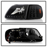 xTune Ford F150 97-03 Crystal Headlights w/ Clear LED Corners Black HD-ON-FF15097-LED-SET-BK - 5014184