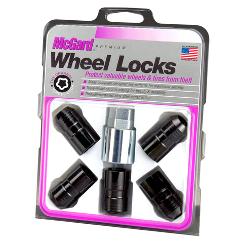 McGard Wheel Lock Nut Set - 5pk. (Cone Seat) M14X1.5 / 22mm Hex / 1.639in OAL - Black - 24516
