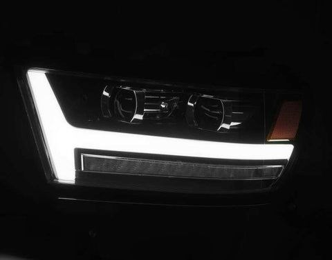 AlphaRex 19-20 Dodge Ram 1500 LUXX LED Proj Headlights Plank Jet Blk w/Activ Light/Seq Signal/DRL - 880545