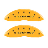 MGP Front set 2 Caliper Covers Engraved Front Silverado Yellow finish black ch - 14207FSILYL