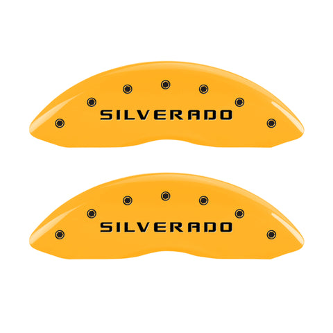 MGP Front set 2 Caliper Covers Engraved Front Silverado Yellow finish black ch - 14207FSILYL