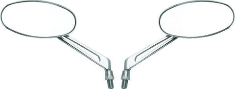 BikeMaster Oval Mirror Machined Arm w/10mm/Yam 10mm/HD Adapters - Pair - Chrome - 600806