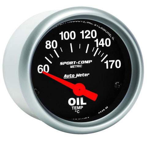Autometer Sport-Comp 52mm 60-170 Degree Short Sweep Electronic Oil Temperature Gauge - 3348-M