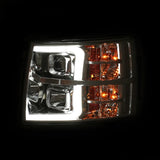 ANZO 07-13 Chevrolet Silverado 1500/2500/3500 Proj Headlights w/ Plank Style Switchback Chrome w/Amb - 111411