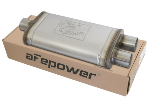 aFe MACHForce XP SS Muffler 2.5in Center Inlet / 2.5in Dual Outlets 18in L x 9in W x 4in H Body - 49M00009