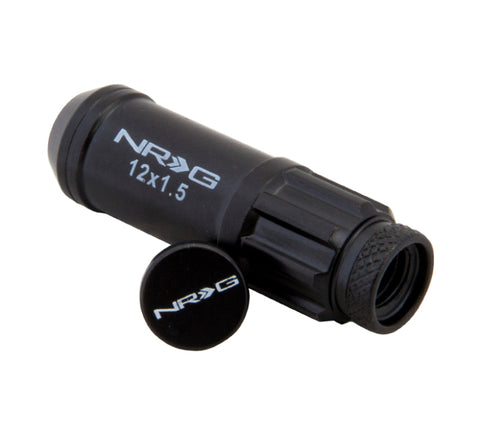NRG 700 Series M12 X 1.5 Steel Lug Nut w/Dust Cap Cover Set 21 Pc w/Locks & Lock Socket - Black - LN-LS700BK-21