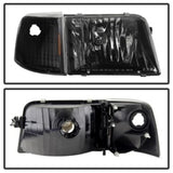 xTune Ford Ranger 93-97 Crystal Headlights w/ Corner Lights 4pcs Sets Black HD-JH-FR93-SET-BK - 9029363