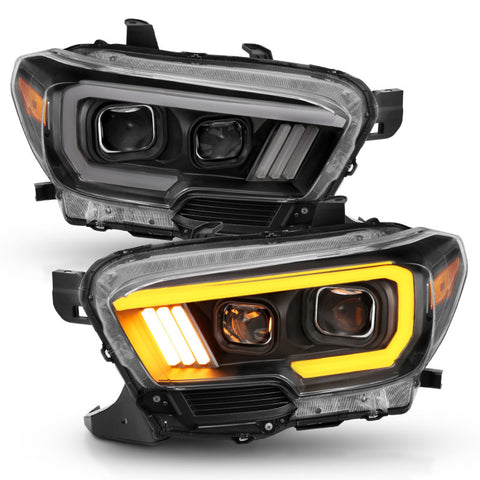 ANZO 2016-2017 Toyota Tacoma Projector Headlights w/ Plank Style Switchback Black w/ Amber w/ DRL - 111397