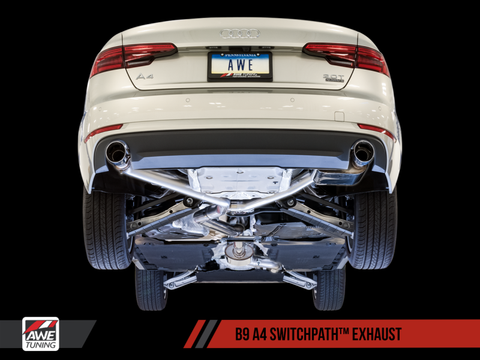AWE Tuning Audi B9 A4 SwitchPath Exhaust Dual Outlet - Chrome Silver Tips (Includes DP and Remote) - 3025-32014